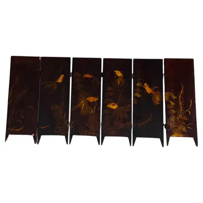 Pre-owned 1stdibs Gorgeous Chinese Chinoiserie Gold Koi Fish Table Screen In Black