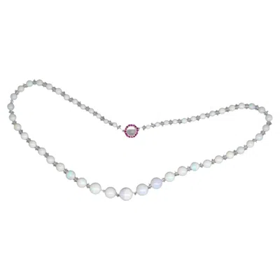 Pre-owned 1stdibs Graduated Opal Bead Necklace With Ruby And Moonstone Clasp, Early 20th Century In Multi