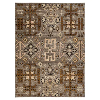 Pre-owned 1stdibs Gray Modern Tulu Plush Wool Area Rug Tribal African-inspired Geometric Motif