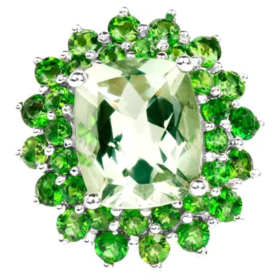 Pre-owned 1stdibs Green Amethyst Cocktail Ring Chrome Diopside Double Halo 9.9 Carats In Purple