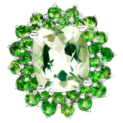 Pre-owned 1stdibs Green Amethyst Cocktail Ring Chrome Diopside Double Halo 9.9 Carats In Purple