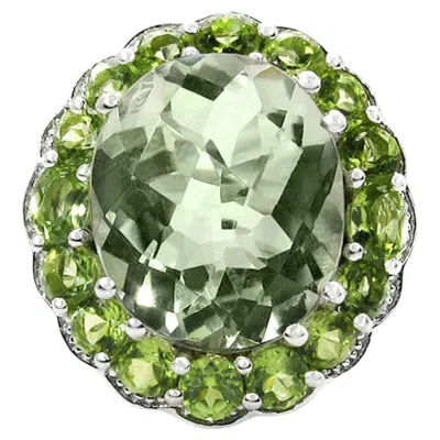 Pre-owned 1stdibs Green Amethyst Cocktail Ring Peridot Halo 7.18 Carats Sterling Silver In Purple