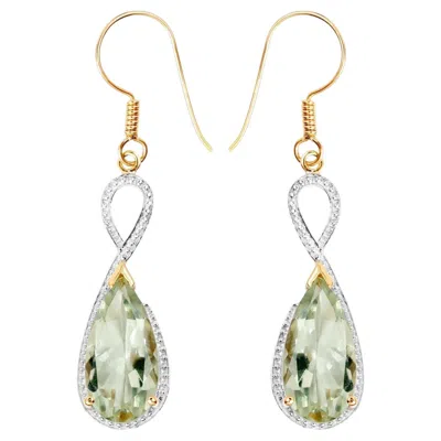 Pre-owned 1stdibs Green Amethyst Dangle Earrings 10 Carats 14k Yellow Gold Plated Silver