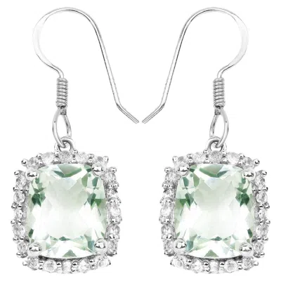 Pre-owned 1stdibs Green Amethyst Dangle Earrings White Topazes 10.4 Carats Sterling Silver