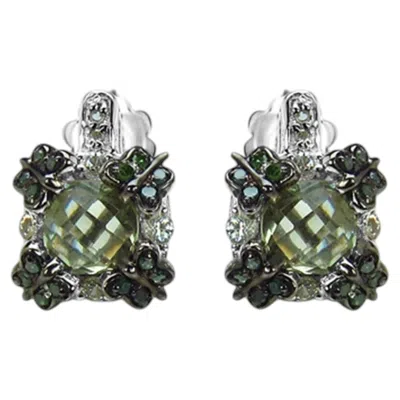 Pre-owned 1stdibs Green Amethyst Earrings With White Sapphire 2.86 Carats Sterling Silver