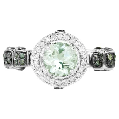 Pre-owned 1stdibs Green Amethyst Ring With Green Diamonds 1 Carats Sterling Silver In Purple