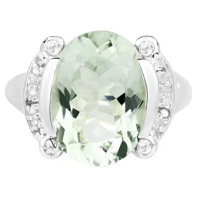 Pre-owned 1stdibs Green Amethyst Ring With White Topaz 8.08 Carats Sterling Silver