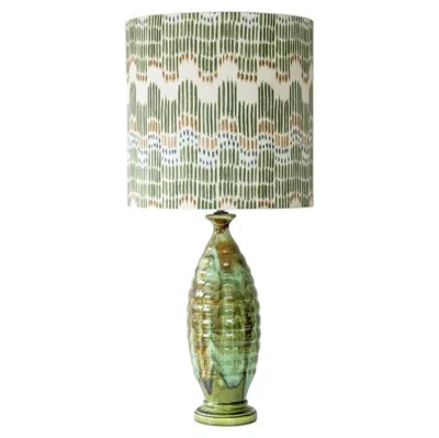 Pre-owned 1stdibs Green Ceramic Curved Lamp, Custom Made Green Orange White Lampshade By R. Houben