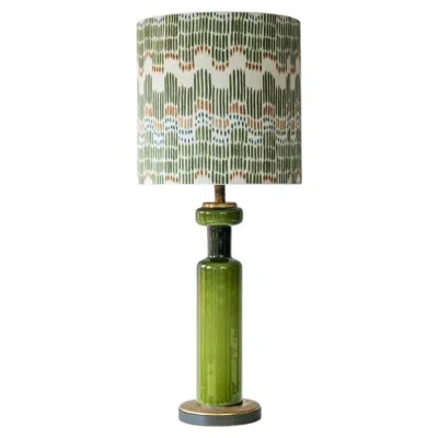 Pre-owned 1stdibs Green Cylindrical Ceramic Lamp, Custom Multicolor Lampshade By R. Houben