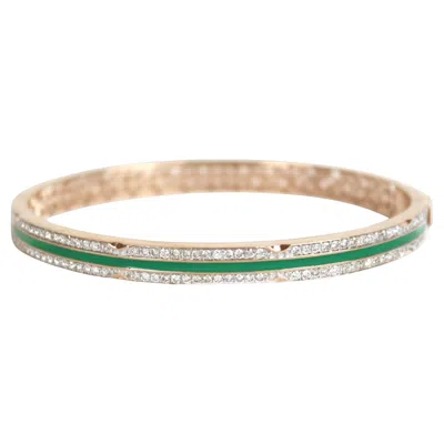 Pre-owned 1stdibs Green Enamel Natural Diamond Bangle Bracelet In 14k Solid Gold (certified)