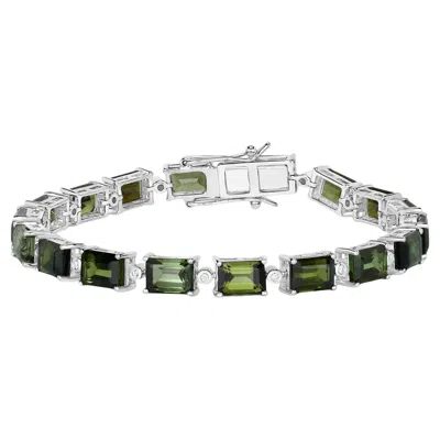 Pre-owned 1stdibs Green Tourmaline Tennis Bracelet Diamond Links 19 Carats 14k White Gold