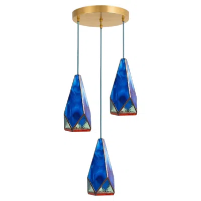 Pre-owned 1stdibs Greta Three Pendant Chandelier In Blue