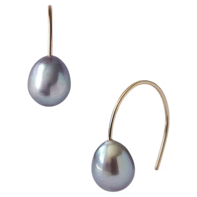 Pre-owned 1stdibs Grey Pearl Hook Earrings, Handcrafted Fine Jewelry In Gray
