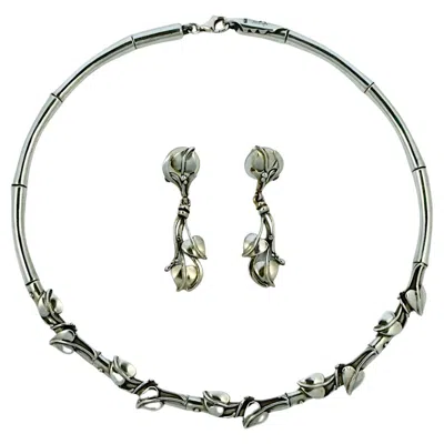 Pre-owned 1stdibs Hagit Gorali Sterling Silver Art Nouveau Style Necklace Earrings Set Circa 1990s In Multi