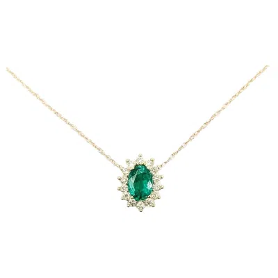 Pre-owned 1stdibs Halo Emerald & Diamond Necklace In 10k Yellow Gold