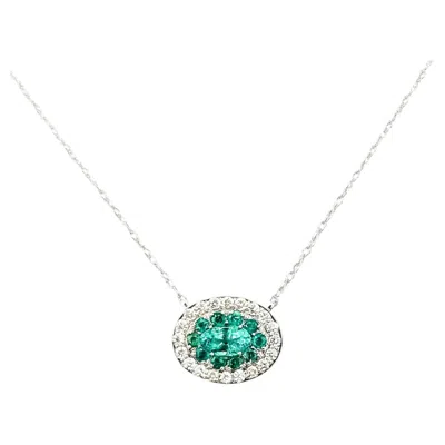 Pre-owned 1stdibs Halo Emerald And Diamond Necklace In 14k White Gold