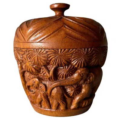 Pre-owned 1stdibs Hand Carved Wooden Lidded Jar/pot. In Brown
