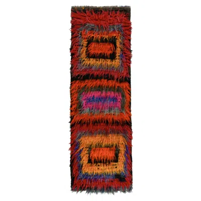 Pre-owned 1stdibs Hand Knotted Vintage Turkish Tulu Runner In Red, Orange Shag Pile By Rug & Kilim