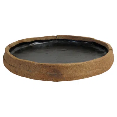 Pre-owned 1stdibs Hand-built Rustic Stoneware Bowl With Black Glazed Interior, 10.75 Inches