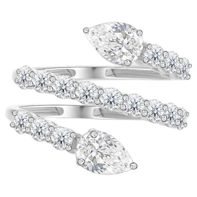 Pre-owned 1stdibs Handcrafted 2.14ct Si Clarity Natural Diamond Wrap Ring 18k White Gold