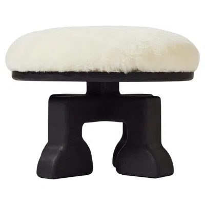 Pre-owned 1stdibs Handcrafted Ash Wood Stool W/ Shearling (white) Seat, The Muffin Man (black) In Brown
