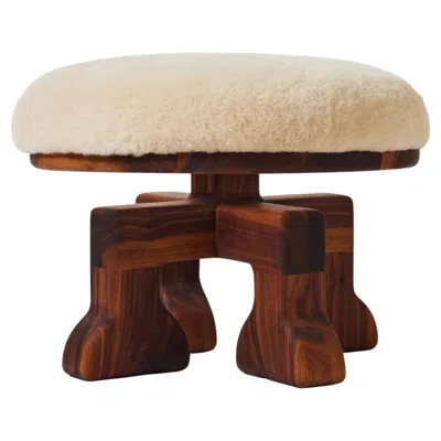Pre-owned 1stdibs Handcrafted Walnut Stool With Shearling (putty) Seat, The Muffin Man (walnut) In Brown