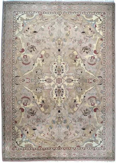 Pre-owned 1stdibs Hand-knotted 10x14 Agra Wool Rug Blush Beige Floral Medallion Carpet In Brown