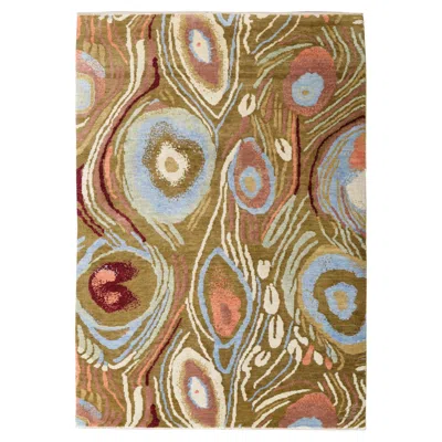 Pre-owned 1stdibs Hand-knotted 4x6 Abstract Wool Rug In Brown, Green, Blue & Blush Organic Design