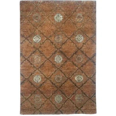Pre-owned 1stdibs Hand-knotted 4x6 Derbyshire Wool Rug Rust Copper Trellis Accent Carpet In Brown