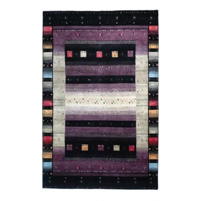 Pre-owned 1stdibs Hand-knotted 7x10 Tribal Wool Rug Plum Black Cream Stripe Area Carpet In White