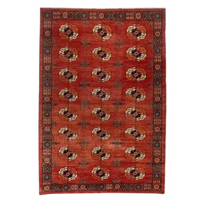 Pre-owned 1stdibs Hand-knotted 7x10 Turkmen Bokhara Wool Rug Red Ivory Gul Medallion Rug In White