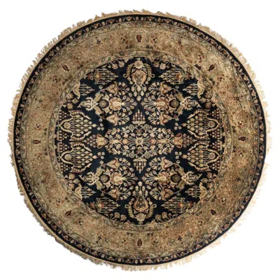 Pre-owned 1stdibs Hand-knotted 8' Round Sarouk Wool Rug Black Gold Floral Medallion
