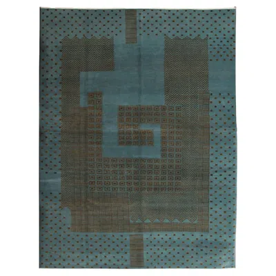Pre-owned 1stdibs Hand-knotted 8x10 Geometric Wool Rug In Blue & Brown Organic Modern Design