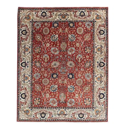 Pre-owned 1stdibs Hand-knotted 8x10 Highland Wool Rug Red Ivory Blue Floral Allover Rug In White