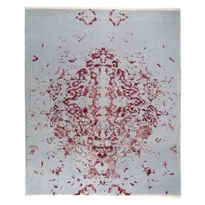 Pre-owned 1stdibs Hand-knotted 8x10 Silk Wool Rug Gray Raspberry Abstract Medallion Rug