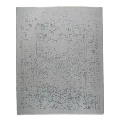 Pre-owned 1stdibs Hand-knotted 8x10 Silk Wool Rug Gray Sage Modern Abstract Erased Rug