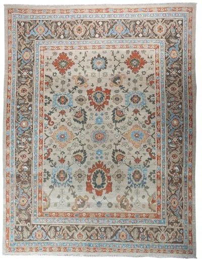 Pre-owned 1stdibs Hand-knotted 8x10 Sultanabad Wool Rug Ivory Blue Rust Floral Carpet In White