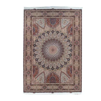 Pre-owned 1stdibs Hand-knotted 8x12 Silk Wool Rug Ivory Rust Blue Dome Medallion Carpet In White