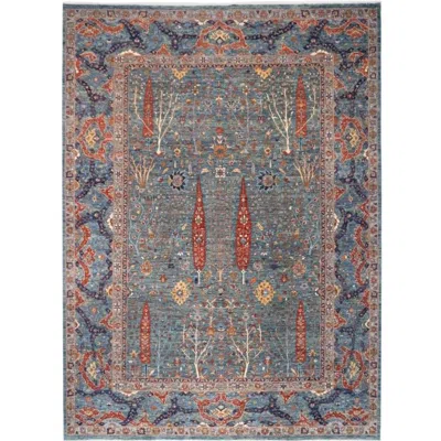 Pre-owned 1stdibs Hand-knotted 9x12 Cypress Wool Rug Slate Blue Rust Tree Garden Carpet In Gray