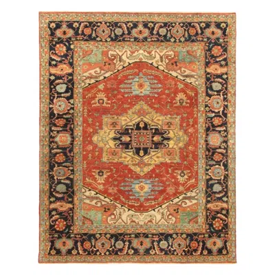 Pre-owned 1stdibs Hand-knotted 9x12 Wool Rug Rust Navy Geometric Medallion Area Carpet In Blue