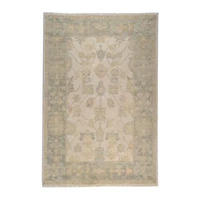 Pre-owned 1stdibs Hand-knotted Karaman Wool Rug 4x6 Ivory Sage Oushak Turkish Design In White