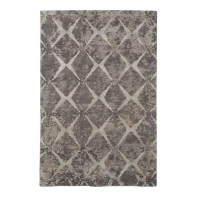 Pre-owned 1stdibs Hand-knotted Modern Wool Silk Rug 4x6 Grey Diamond Trellis Abstract In Gray