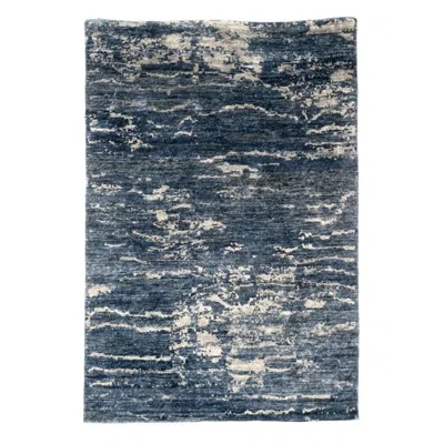 Pre-owned 1stdibs Hand-knotted Transitional Wool Rug 4x6 Navy Blue Abstract Ocean Art