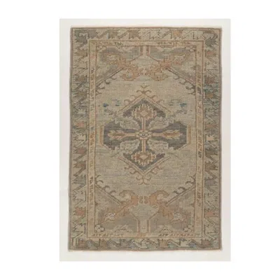 Pre-owned 1stdibs Hand-knotted Turkish Oushak Wool Rug 2x4 Blue Grey Medallion Accent In Gray