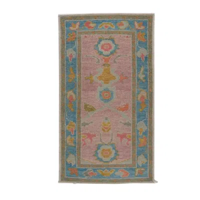 Pre-owned 1stdibs Hand-knotted Turkish Oushak Wool Rug 2x4 Pink Blue Floral Accent