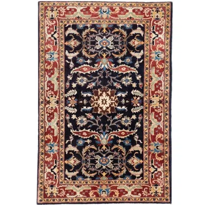 Pre-owned 1stdibs Hand-knotted Wool Bijar Design Rug, Navy Floral Accent, 3'3" X 4'11" In Blue