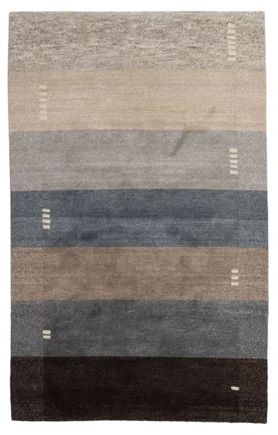 Pre-owned 1stdibs Hand-knotted Wool Striped Rug, Blue Brown Transitional Gabbeh, 3' X 5'