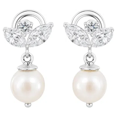 Pre-owned 1stdibs Handmade 0.82 Carat Diamonds Natural Pearl Floral Drop Earrings 18k White Gold