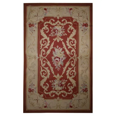 Pre-owned 1stdibs Handmade Carpet Red Wool Needlepoint Rug Traditional Beige Area Rug