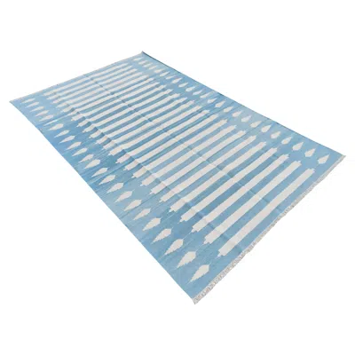 Pre-owned 1stdibs Handmade Cotton Area Flat Weave Rug, 3x5 Blue And White Striped Indian Dhurrie